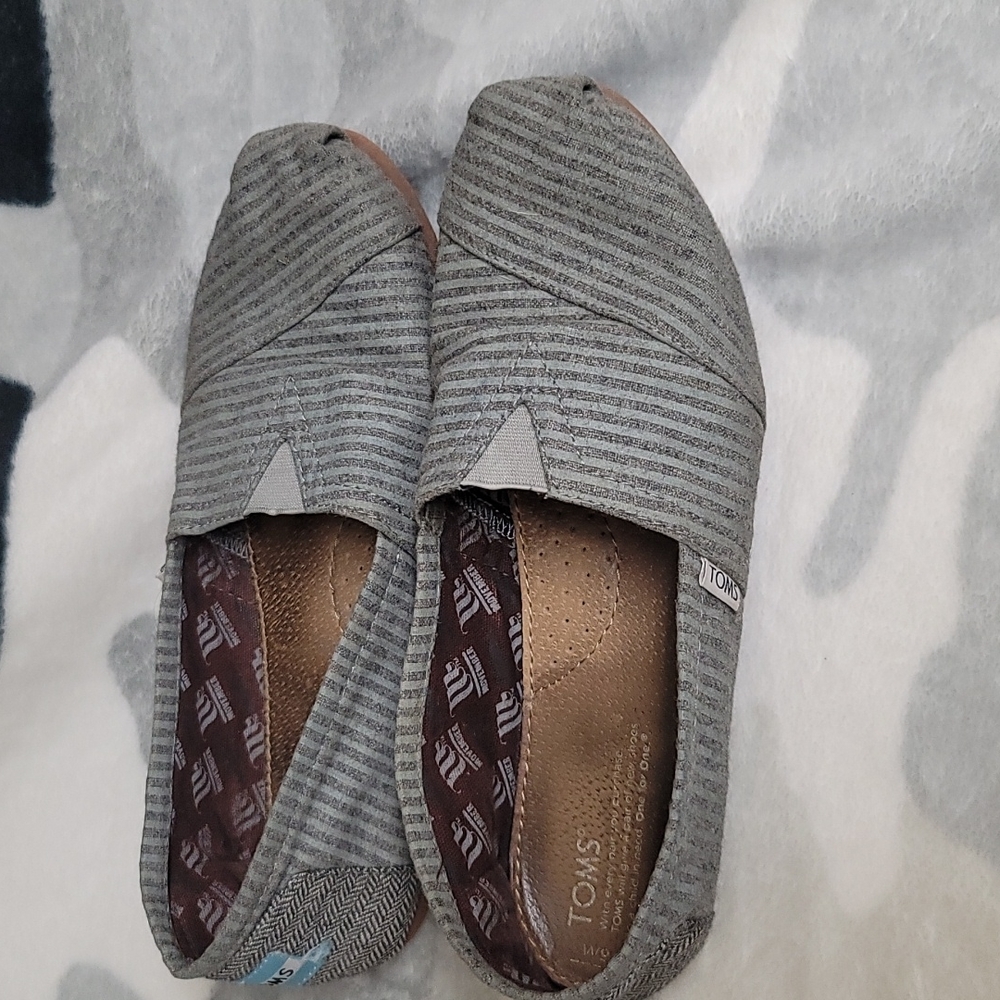TOMS Classic Grey Stripe Wool Slip Ons